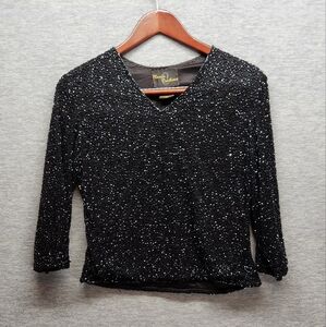 90s Classic Creation black beaded crop blouse womens PS Elegant Classic chic